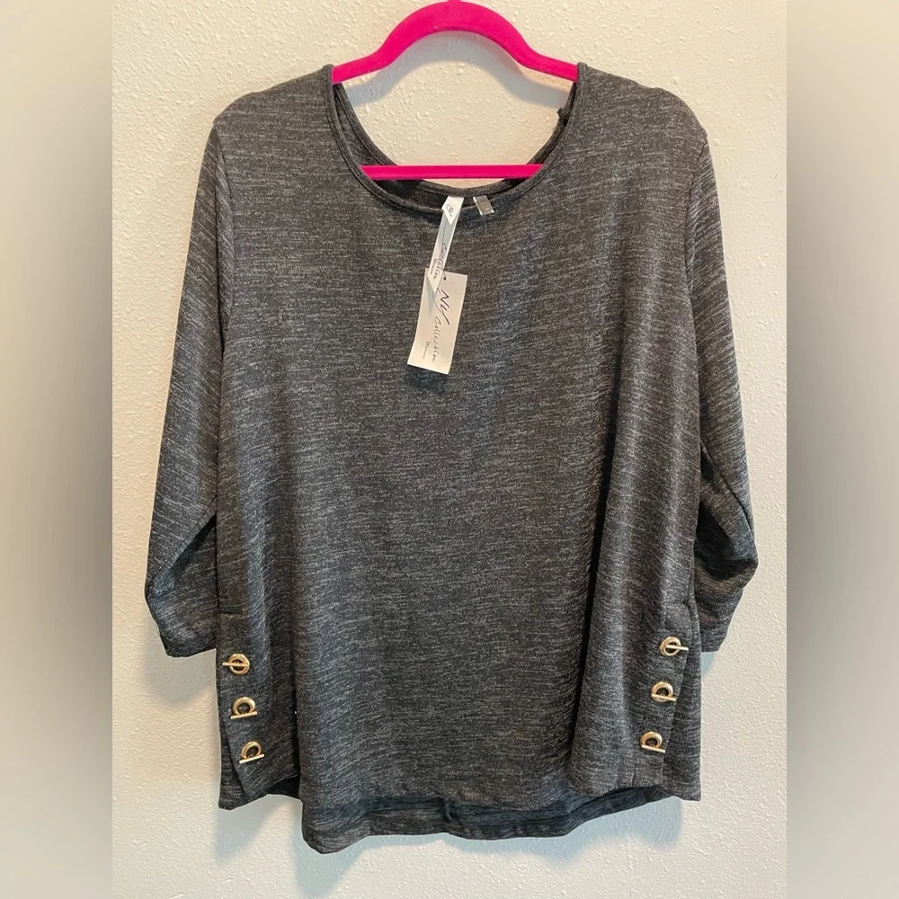 2X NY Collection Women’s Gray Long Sleeve Blouse New With Tags - Picture 10 of 12